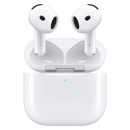 هدفون بلوتوثی اپل مدل AirPods 4 دارای نویز کنسلینگ، درگاه شارژ USB-Type-C و شارژ بی سیم، با قابلیت اتصال به چند دستگاه، پشتیبانی از فرمان لمسی و دستیار صوتی، نشانگر LED، مقاوم در برابر پاشش آب و گرد و غبار